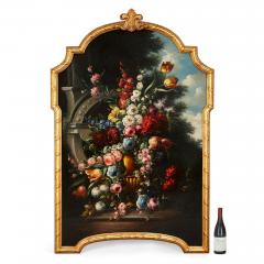 Pair of large Baroque style floral still life oil paintings - 3178331