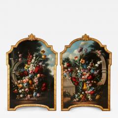 Pair of large Baroque style floral still life oil paintings - 3178623