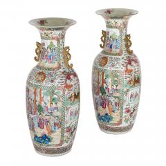 Pair of large Canton style famille rose Chinese porcelain vases - 2782410