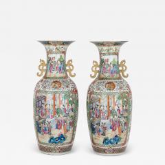 Pair of large Canton style famille rose Chinese porcelain vases - 2791125