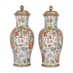 Pair of large Canton style famille rose porcelain vases - 2805350