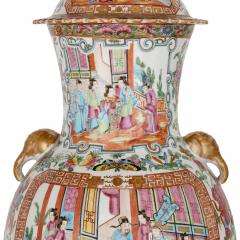 Pair of large Canton style famille rose porcelain vases - 2805359