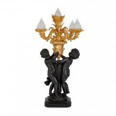 Pair of large Louis XVI style gilt and patinated bronze cherub candelabra - 3204537