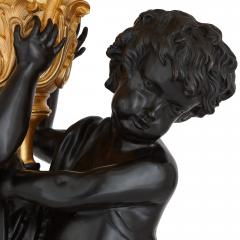 Pair of large Louis XVI style gilt and patinated bronze cherub candelabra - 3204544
