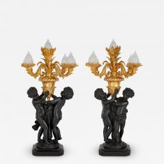 Pair of large Louis XVI style gilt and patinated bronze cherub candelabra - 3205762