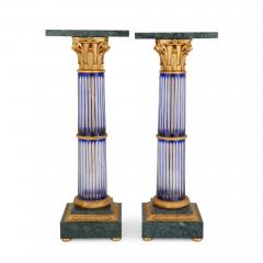 Pair of large Neoclassical style glass marble and ormolu pedestals - 3215247