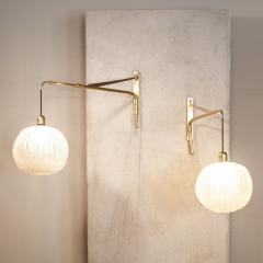 Pair of large brass and glass wall sconces 1960s - 4184778
