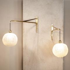 Pair of large brass and glass wall sconces 1960s - 4184779