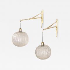 Pair of large brass and glass wall sconces 1960s - 4192127