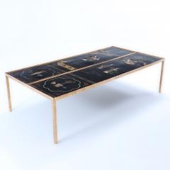 Pair of large gilt iron coffee tables with Chinese decorated tops C 1940 - 3236834