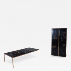 Pair of large gilt iron coffee tables with Chinese decorated tops C 1940 - 3241056