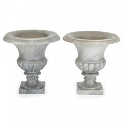 Pair of large grey marble Neoclassical Campana form garden vases - 3150931