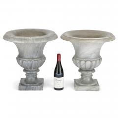 Pair of large grey marble Neoclassical Campana form garden vases - 3150941