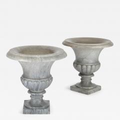 Pair of large grey marble Neoclassical Campana form garden vases - 3152229