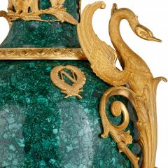 Pair of large malachite and ormolu mounted Empire style vases - 3403212