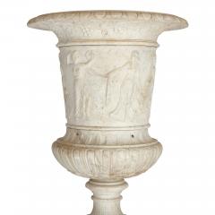 Pair of large very fine carved marble garden urns of campana form with plinths - 3178347