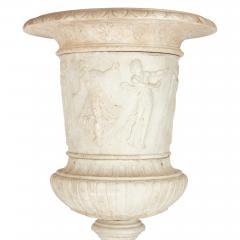 Pair of large very fine carved marble garden urns of campana form with plinths - 3178348