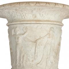 Pair of large very fine carved marble garden urns of campana form with plinths - 3178350