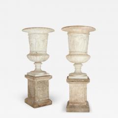 Pair of large very fine carved marble garden urns of campana form with plinths - 3178629