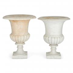 Pair of large white marble Neoclassical Campana form garden urns - 3122354