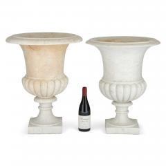 Pair of large white marble Neoclassical Campana form garden urns - 3122360