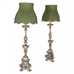 Pair of late 18th century silvered wood floor lamps - 4417234