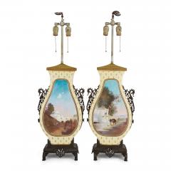 Pair of late 19th century French painted porcelain lamps - 4136381