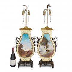 Pair of late 19th century French painted porcelain lamps - 4136422