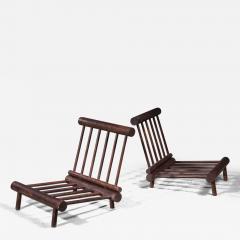 Pair of low chauffeuse fireside lounge chairs in oak for Les Arcs - 3130538