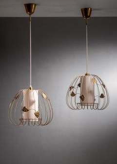 Pair of metal cage pendant lamps - 3369468