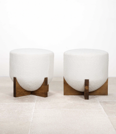 Pair of mid century italian boucle and wood stools - 4430619