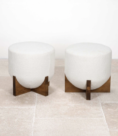 Pair of mid century italian boucle and wood stools - 4430621