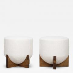 Pair of mid century italian boucle and wood stools - 4435030