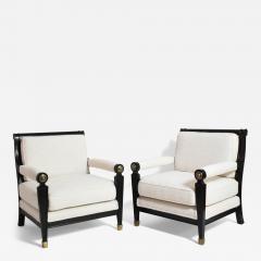Pair of neoclassical ebonised wood and caning armchairs 1960s  - 4540372