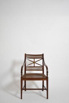 Pair of neoclassical mahogany and canning armchairs XIXth c  - 4682744