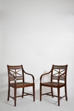 Pair of neoclassical mahogany and canning armchairs XIXth c  - 4682895