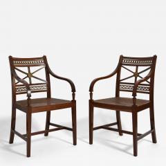 Pair of neoclassical mahogany and canning armchairs XIXth c  - 4682896
