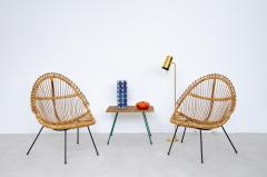 Pair of nice curved rattan chairs with metal legs Italy1950s - 2082674