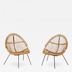 Pair of nice curved rattan chairs with metal legs Italy1950s - 2083992