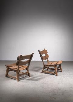 Pair of oak lounge chairs Dutch 1960s - 2834058