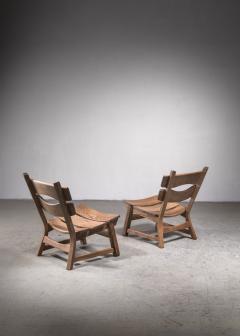 Pair of oak lounge chairs Dutch 1960s - 2834059