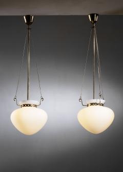 Pair of opaline glass and brass pendants - 4491219