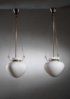 Pair of opaline glass and brass pendants - 4491220