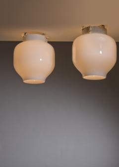 Pair of opaline glass ceiling lamps - 3452746