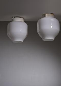 Pair of opaline glass ceiling lamps - 3452748