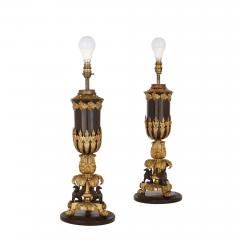 Pair of ormolu and patinated bronze Empire style table lamps - 2891811