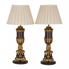 Pair of ormolu and patinated bronze Empire style table lamps - 2891812