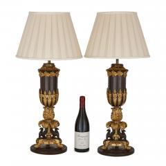 Pair of ormolu and patinated bronze Empire style table lamps - 2891817