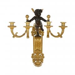 Pair of ormolu and patinated bronze Restauration period wall lights - 2650873