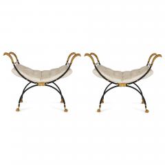 Pair of ormolu mounted and lacquered metal curule chairs in the Empire style - 2650902